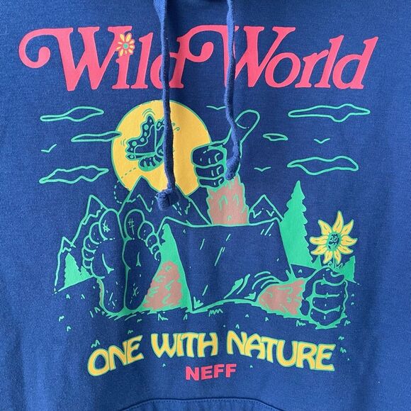 Neff Forever Fun Wild World One With Nature Hoodie Blue M - Picture 3 of 9